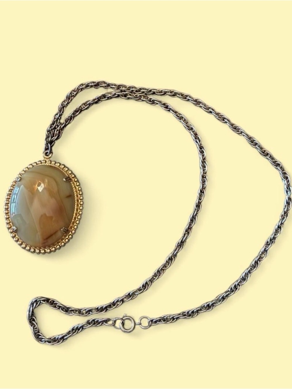 Vintage 1970s Boho Agate Pendant Chain Necklace